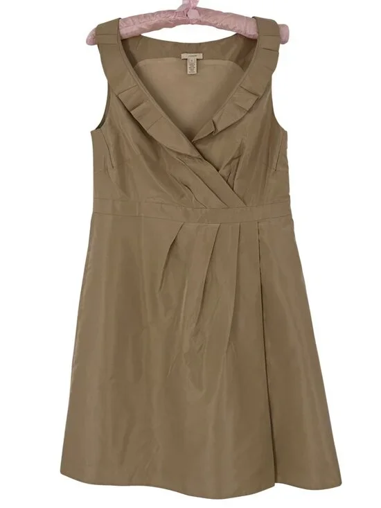 Vintage J.Crew Archival Silk Dress 12 | Champagne Beige 2010s Glamoratti Elegant - Picture 2 of 10